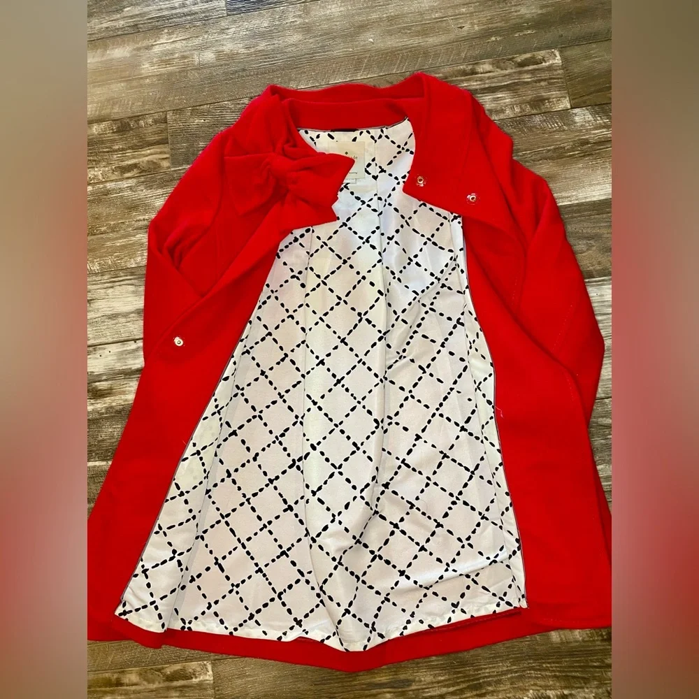 Kate Spade Dress Length Red Coat With Bow Detail. Size L - Picture 5 of 8
